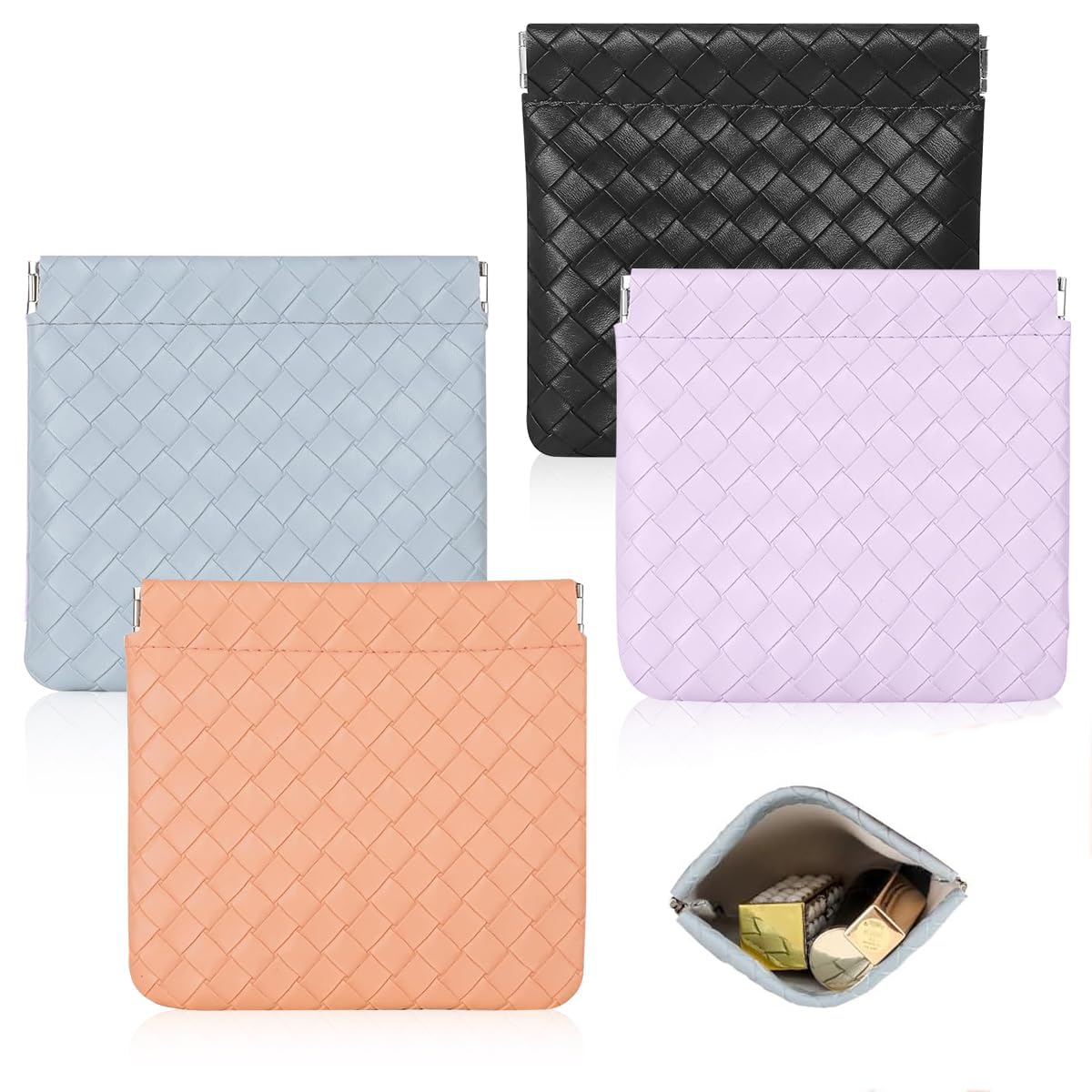 MAYCREATE 4Pcs Small Makeup Pouch Small Pouches Makeup Bag Mini PU Leather Cosmetic Bag Weave Makeup Pouches for Women Pocket Purse for Coin Lipstick Jewelry Organizer MAYCREATE 4Pcs Small Makeup Pouch Small Pouches Makeup Bag Mini PU Leather Cosmetic Bag Weave Makeup Pouches for Women Pocket Purse for Coin Lipstick Jewelry Organizer